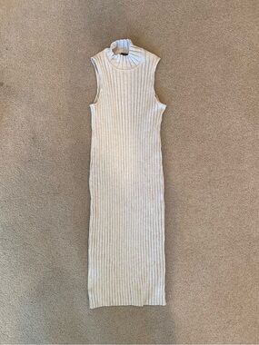 Banana Republic Petite Ivory Ribbed Knit Mock Neck Midi Sweater Dress M
